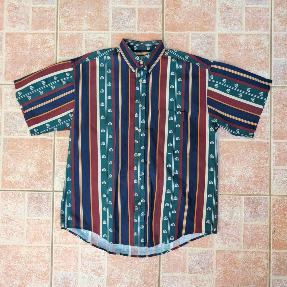 Cotton Mill Button Down Shirt Mens Medium Multicolor Striped Short Sleeve 90s